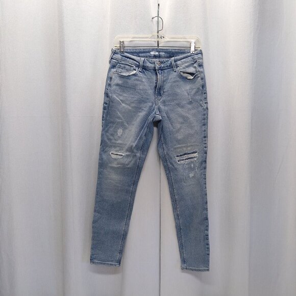 Old Navy Rockstar Mid Rise Super Skinny Jeans Size 8 Light Wash Distressed Denim - Picture 1 of 7